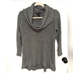 Style & Co. Metallic gray cowl neck long sweater hi low hem Ladies Medium
